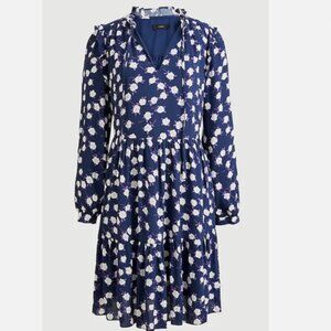 J. Crew | Tie-neck Tiered Dress - Scattered Peony Print NWT Size M